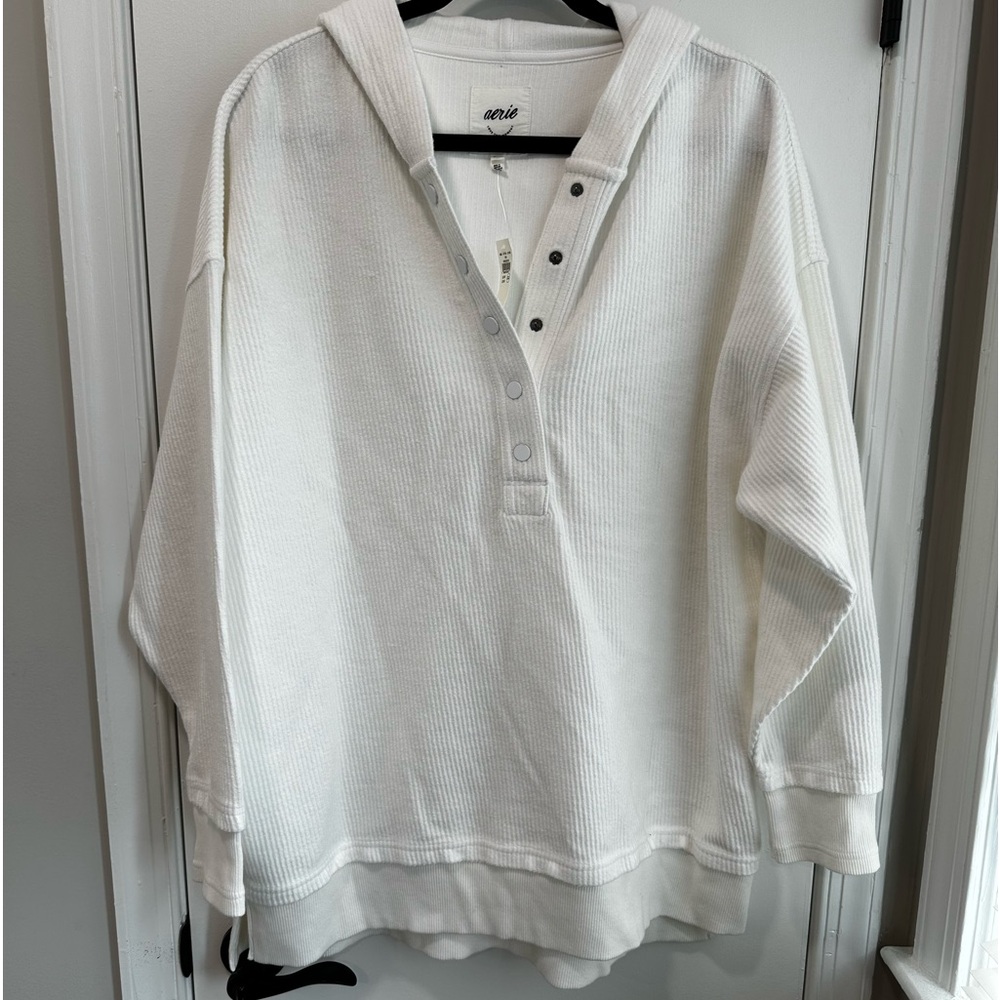Aerie Women's White Waffle Henley Hoodie